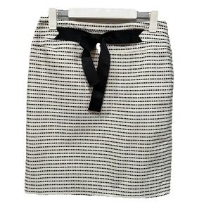 CASS A Line Skirt Women's Size 4 Cream & Black Side Zip Lined Slit & Bow Detail
